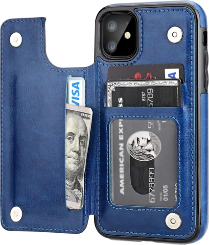 Vista 17 de OT ONETOP - Funda tipo cartera para iPhone 11 con tarjetero y ranuras para tarjetas, doble cierre magnético y funda duradera a prueba de golpes