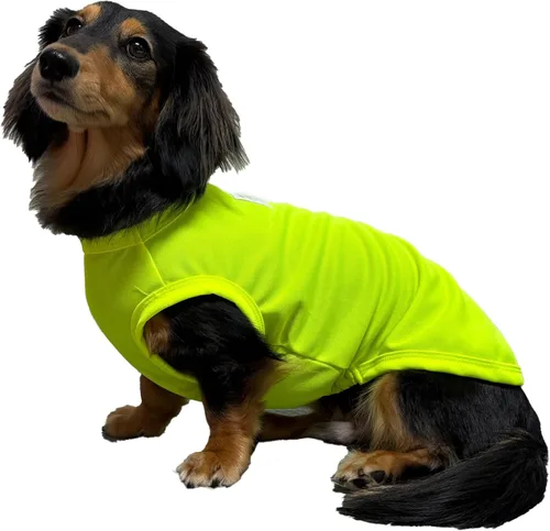 Vista 29 de D Doggy Star - Suéter de perro salchicha para perros, ropa de forro polar, abrigo de invierno (M, bolsillo azul marino)