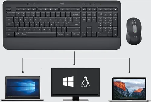 Vista 4 de Logitech Signature MK650 Combo para negocios, mouse y teclado inalámbricos, perno Logi, Bluetooth, SmartWheel, certificado globalmente Grafito