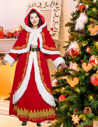 Vista 4 de Opemon Disfraz de Sra. Santa Claus para mujer, 3 piezas, vestido de Papá Noel para adultos, traje de Navidad, cosplay, fiesta de Navidad con capa