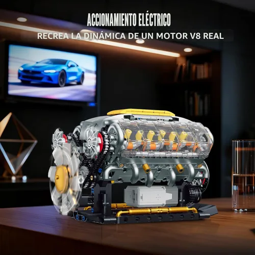 Vista 2 de V8 Kit de modelo de motor que funciona, construye tu propio mini motor de automóvil visible, juego de construcción de experimentos de ciencia física
