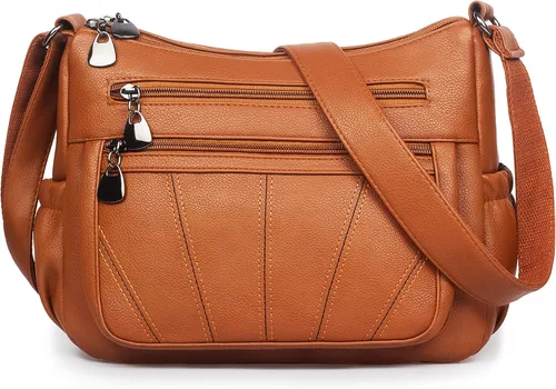 Vista 18 de Bolso cruzado para mujer, bolso de hombro suave de piel sintética, bolso mediano y espacioso, bolso de mano de moda con asa superior