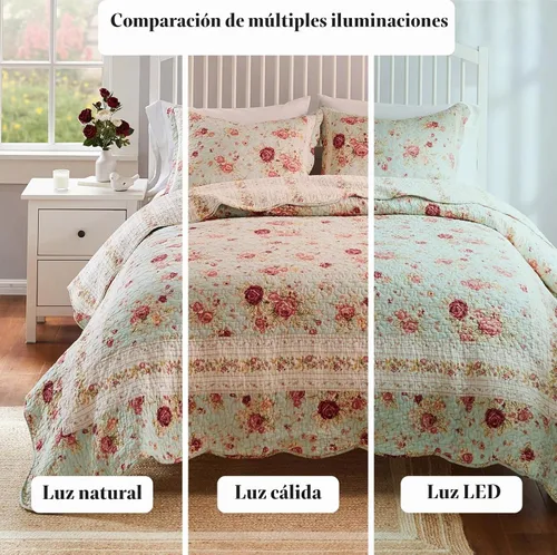 Vista 4 de Greenland Home juegos de edredón con diseño de rosas antiguas de 100% algodón de calidad hereditaria, 2 piezas, tamaño individual/XL, azul