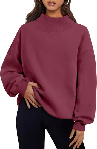 Vista 44 de Trendy Queen Sudaderas de cuello alto para mujer, de gran tamaño, trajes de Albaricoque