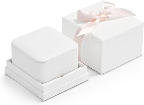 Vista 3 de Caja de regalo de anillo de joyería de cuero PU de gama alta blanca Caja de anillo de compromiso de propuesta interior de microfibra