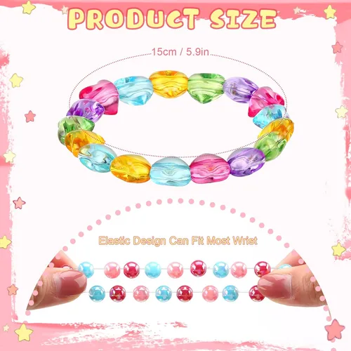 Vista 2 de Hicarer 20 pulseras de cuentas de arco iris para niña, coloridas y elásticas, pulseras de princesa para regalo de cumpleaños de princesa