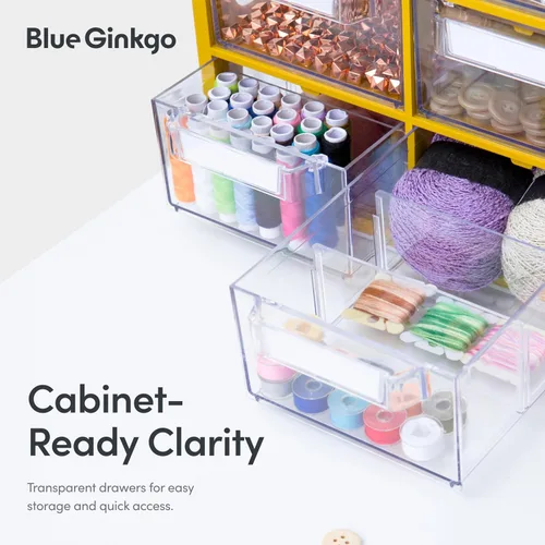 Vista 5 de Blue Ginkgo Gabinete grande de 12 cajones, organizador transparente apilable para hardware, cuentas, ladrillos de plástico, oficina y almacenamiento