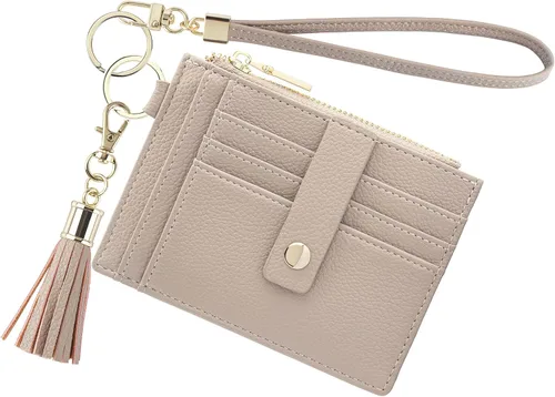 Vista 16 de Cartera con llavero para mujer, delgada, con bloqueo Rfid, tarjetero para tarjetas de crédito, cartera de identificación con cremallera, cartera