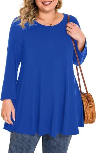 Vista 24 de BELAROI Blusas tipo túnica de manga 3/4 para mujer, talla grande, cómoda para usar con leggings, estilo casual 5-Winered