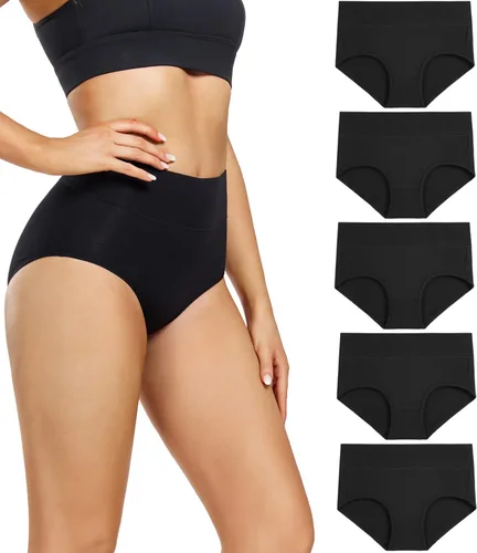 Vista 11 de wirarpa Ropa interior para mujer, de cintura alta, de algodón, suave, cobertura completa, paquete de 5