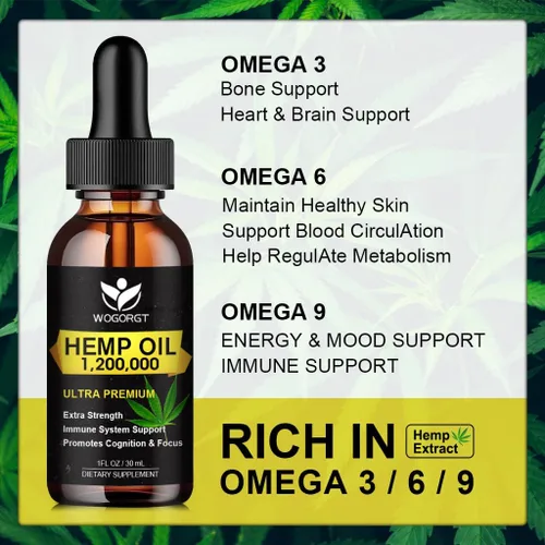 Vista 3 de Aceite de cáñamo orgánico (paquete de 2) - Extracto de aceite de cáñamo 100% natural, calmante, sueño, relajación, apoyo inmunológico, rico