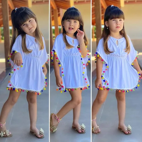 Vista 6 de Traje de baño para niña con borlas, vestido de playa con pompones, ropa de verano