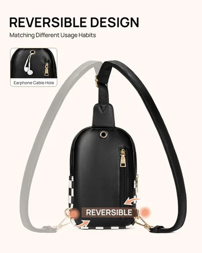 Vista 139 de Telena Riñonera pequeña para mujer, de cuero, cangureras, bolsa de pecho para mujer