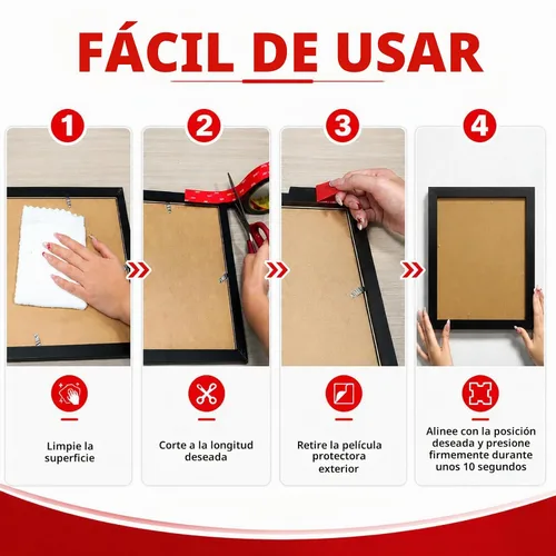 Vista 6 de Cinta de Doble Cara Resistente de 1 pulgada x 10 pies, Cinta de Montaje Extraíble Resistente, Tiras Adhesivas de Cinta de Montaje de Doble Cara