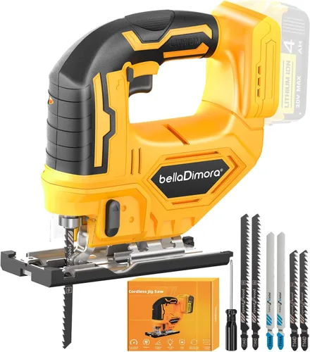 Vista 9 de bellaDimora Sierra caladora compatible con batería de 18 V, sierra caladora inalámbrica con luz LED de trabajo incorporada, bisel de 45 grados, 3
