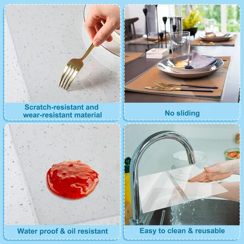 Vista 6 de 8 manteles individuales transparentes de 13 ¼ x 20 pulgadas, protector de plástico transparente para cocina, mesa de comedor, manteles individuales