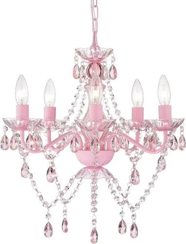 Vista 13 de Lámpara pequeña rosa y blanca para dormitorio de niñas, lámpara de techo moderna de cristal acrílico de 5 luces, mini candelabro para habitación