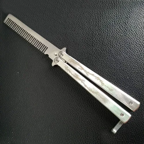 Vista 4 de Dragon Totem - Cuchillo de mariposa de acero inoxidable para práctica y entrenador de cuchillos de peine (blanco)