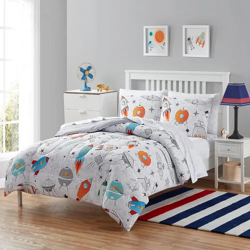 Vista 13 de Juego de edredón con diseño de baloncesto tamaño individual – Ropa de cama en una bolsa con sábanas, fundas de almohada y fundas decorativas