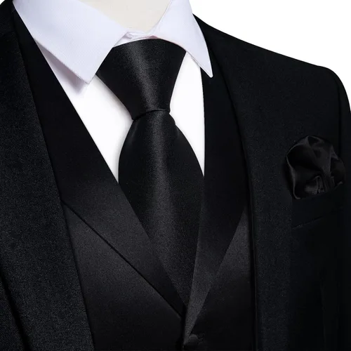 Vista 4 de DiBanGu Chaleco de traje para hombre con lazo de satén con solapa y muesca Negro puro