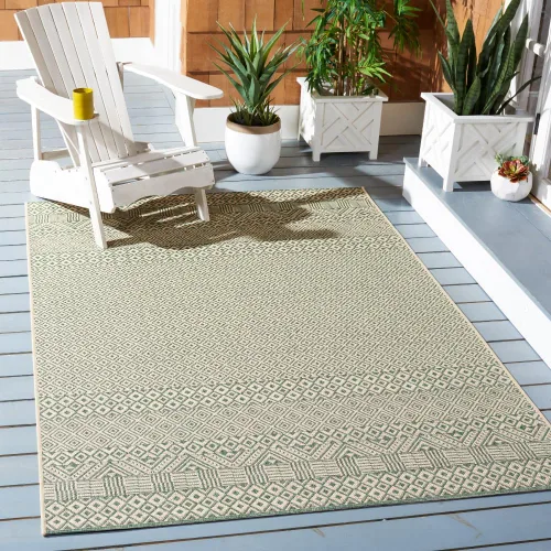 Vista 5 de SAFAVIEH Alfombra lavable para exteriores, colección Courtyard de 2.3 x 6.7 pies, beige y azul aguamarina, no desprende pelusa y es fácil