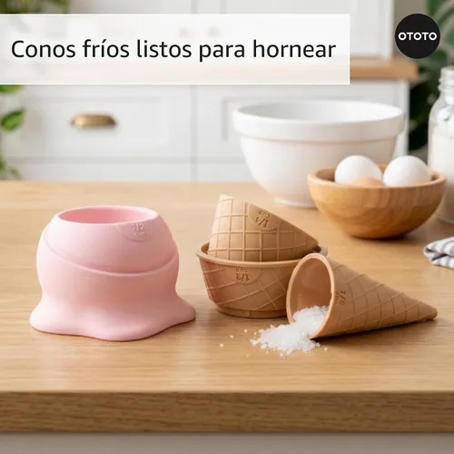 Vista 6 de OTOTO Coney - Juego de tazas medidoras de helado – Juego de tazas medidoras de plástico desmontables para hornear y cocinar, bonitas tazas medidoras
