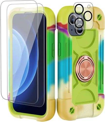 Vista 63 de Funda para iPhone 11 de 6.1 pulgadas con soporte de anillo, con 2 protectores de pantalla de vidrio, resistente a los golpes, resistente a