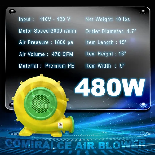 Vista 2 de CoMiracle - Sopladores de aire inflables de 480 W, castillo inflable para exteriores y toboganes de salto