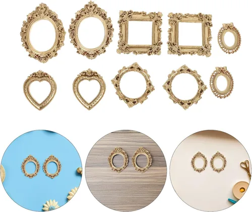Vista 8 de 10pcs Vintage Gold Mini Picture Frames for DIY Tabletop Display