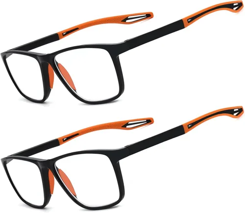 Vista 12 de Paquete de 2 lentes de lectura para hombres, lectores de estilo deportivo con bloqueo de luz azul y filtro antideslumbrante, lentes ligeras