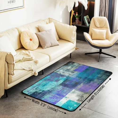 Vista 2 de Erosebridal Alfombra de área de acuarela para sala de estar, alfombra de pasillo de pintura al óleo azul, marrón, morado, 3 x 5, alfombra de arte