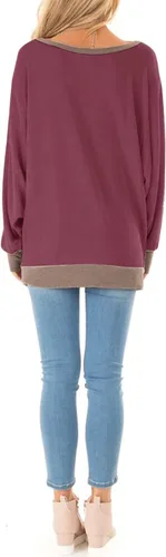 Vista 2 de Fallorchid - Camisetas de manga larga para mujer, cuello redondo, casual, con bloques