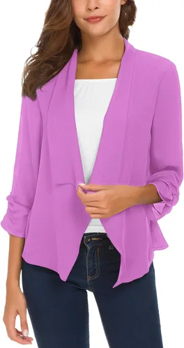 Vista 15 de Urban CoCo Blazer ligero de gasa fina con mangas fruncidas para mujer Negro
