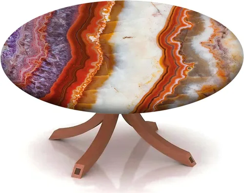 Vista 33 de Mantel redondo ajustable con patrón de mármol, borde elástico, adecuado para catering y cocina, se puede limpiar para mesas redondas de comedor