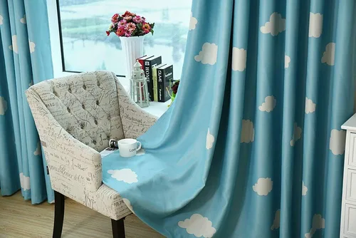 Vista 6 de GYROHOME Cortina de nube azul y blanca con ojales en la parte superior, aislamiento térmico, oscurecimiento de habitación, ahorro de ruido