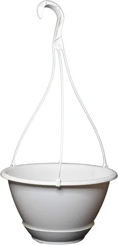 Vista 5 de Koba - Cesta colgante de plástico blanco de 10 pulgadas con platillo para uso en interiores y exteriores (5)