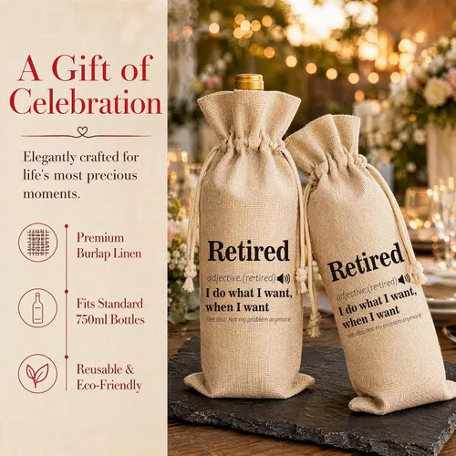 Vista 5 de Huastatewolf Bolsa de vino de jubilación – Bolsa de regalo con cubierta de botella de vino de arpillera (C35), 6.3 x 13.4 pulgadas, estampado