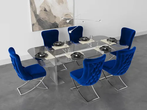Vista 6 de Ottomanson Royal - Juego de 2 sillas de comedor tapizadas de microfibra copetuda, montadas, patas de metal plateado, marco de madera de haya