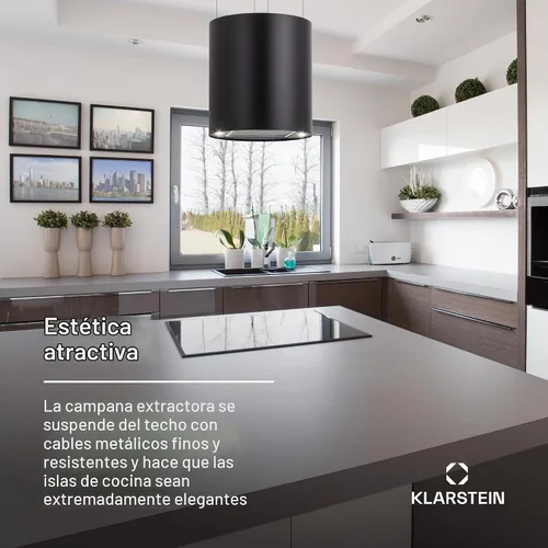 Vista 3 de Klarstein - Campana extractora de cocina para isla colgante, campana extractora para cocina, filtro de campana de carbono, campanas de flujo de aire