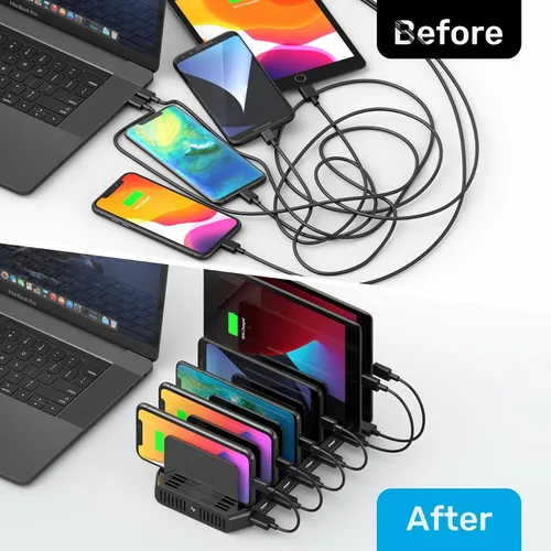 Vista 4 de Unitek 10 USB estación de carga múltiples dispositivos para iPad Tablet Negro