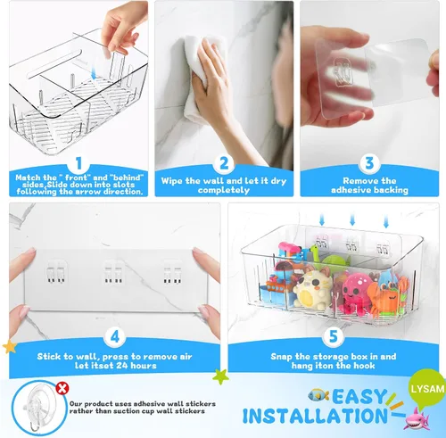 Vista 8 de Lysam Almacenamiento de juguetes de baño, 2 paquetes, soporte grande para juguetes de baño con 3 compartimentos, organizador de juguetes de bañera