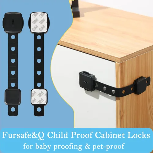 Vista 3 de Fursafe&Q Cerraduras de gabinete a prueba de bebés, cerraduras de seguridad para cajones de bebé, correas de seguridad adhesivas para niños, cierre