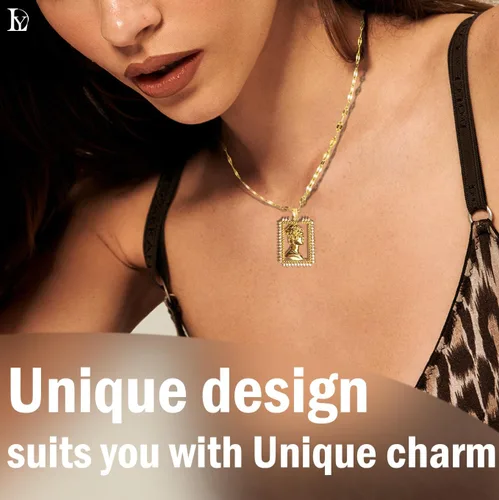 Vista 5 de Gold Pendant necklace for Women,Gold Plated Cubic Zirconia Heart Necklace and Black Square Necklace for Women Trendy,Small Dainty Gold Necklace Non