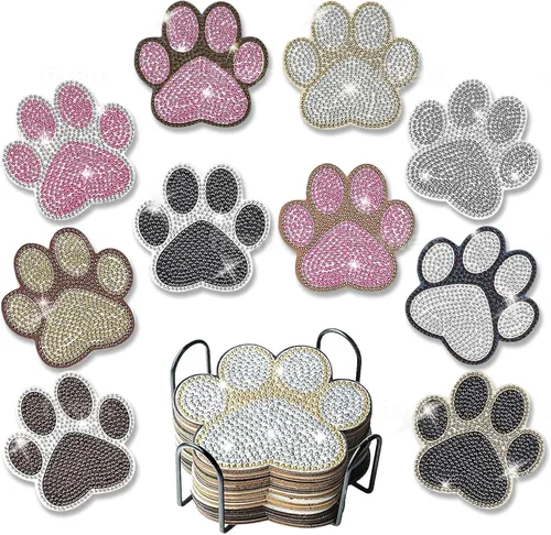 Vista 19 de 6 piezas de posavasos de pintura de diamante Posavasos de arte de diamante Pintura de arte de diamante de trasero de animal Regalo de arte