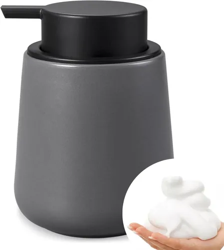 Vista 16 de Bosilunlife Dispensador de jabón espumoso de cerámica, dispensador de jabón de espuma de 12 onzas, dispensador de jabón líquido para encimera