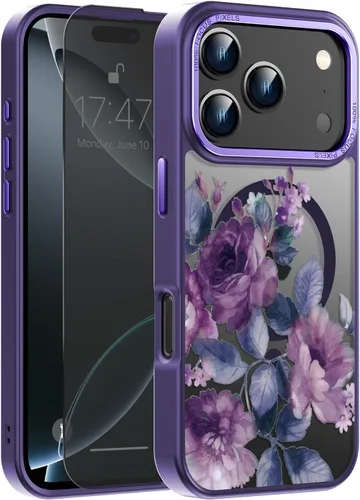 Vista 141 de Goodon para iPhone 15 Pro Max con protector de pantalla de privacidad, compatible con Magsafe, funda translúcida mate a prueba de golpes - Linda