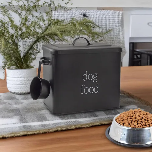 Vista 2 de AuldHome Design - Contenedor retro para comida de perro (negro); contenedor de almacenamiento moderno de estilo granja para comida de mascotas