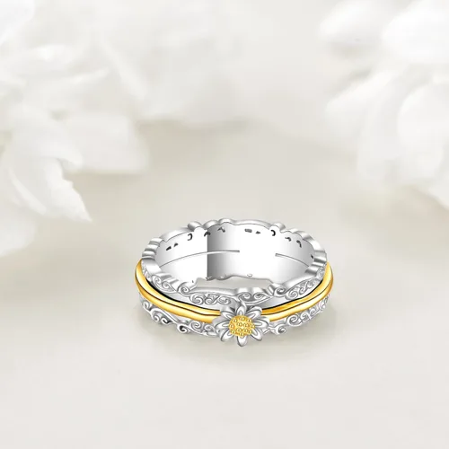 Vista 11 de VONALA Anillos giratorios de plata esterlina 925 con diseño de filigrana y girasol, cruz, piedra lunar, ágata musgo, anillos giratorios