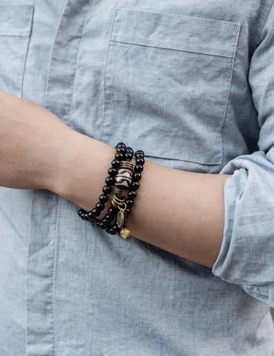Vista 6 de Misfrss Pulsera bohemia con cuentas verdes para hombre, diseño de árbol de la vida, curación de ansiedad, joyería para hombre, joyería de piedra