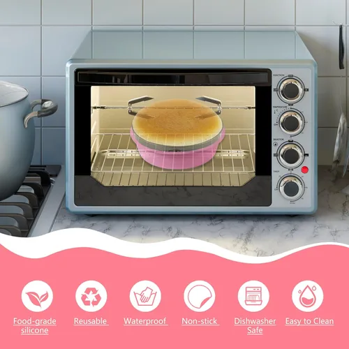 Vista 2 de 4 piezas de bandeja de baño de agua para tartas de queso, protector de molde de silicona desmontable con espátula de liberación de pasteles